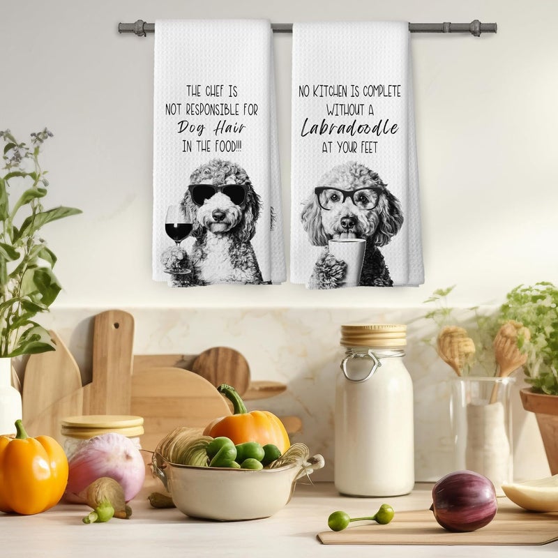 Mcehtle Funny Labradoodle Kitchen Towels Set of 2, Dog Kitchen Accessories, Coffee Station Decor, Dog Chef Gift Hand Towel, Dining Room Decorative Tea Towel Dish Towels 16x24 Inch - Image 4